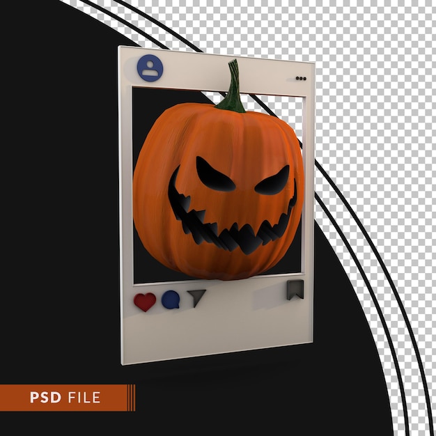 Zucca e cornice social media felice concetto di halloween. rendering 3d