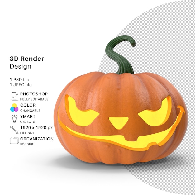 File psd di modellazione 3d di zucca di halloween zucca di halloween realistica