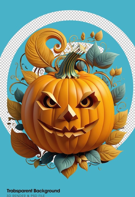 PSD pumpkin isolated on transparent grid background 3d illustration halloween style