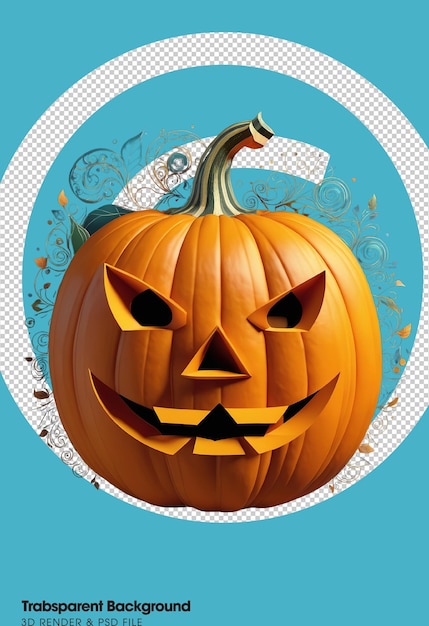 PSD pumpkin isolated on transparent grid background 3d illustration halloween style