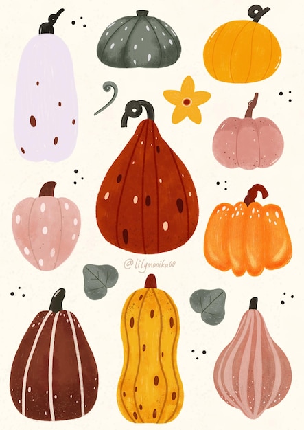 PSD pumpkin pattern illustration set