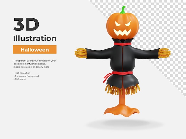 PSD pumpkin scarecrow 3d icon halloween illustration