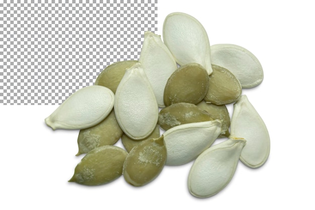 Pumpkin seeds in shell and peeled closeup isolated on transparent background