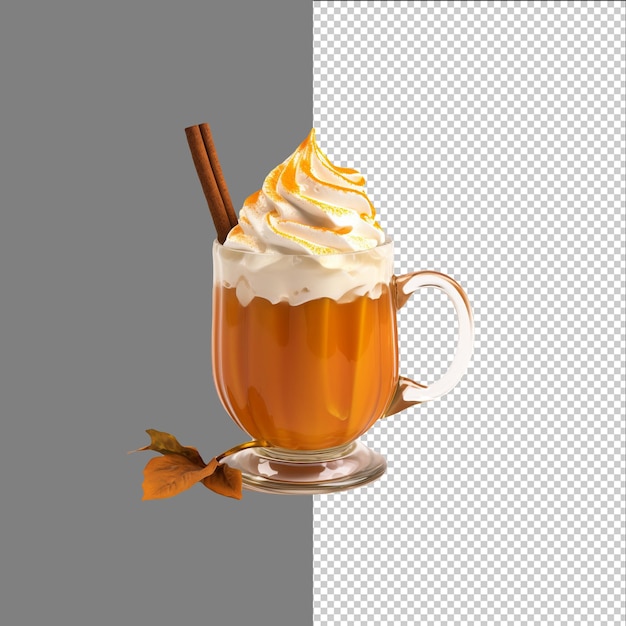 PSD latte di spezie di zucca con foglia isolata su sfondo trasparente png psd