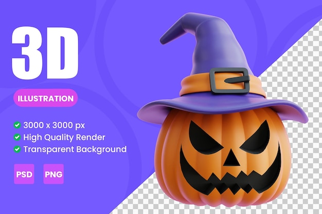 Pumpkin witch hat 3d icon illustrations