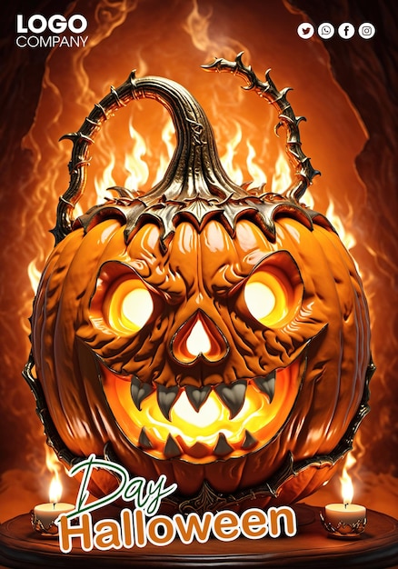 PSD a pumpkin with a face carved into it halloween background