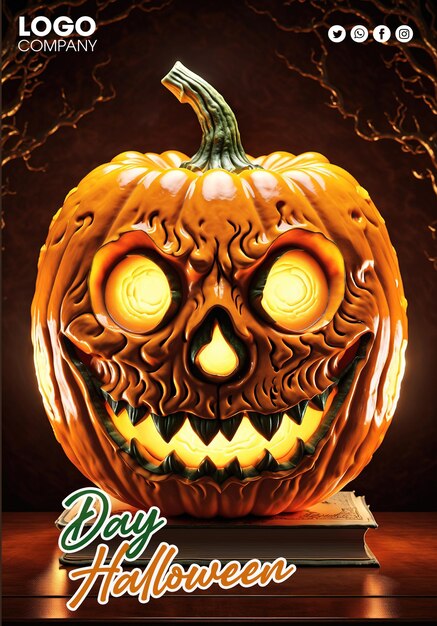 A pumpkin with a face carved into it halloween background