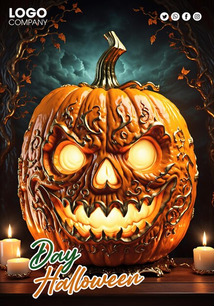 A pumpkin with a face carved into it halloween background