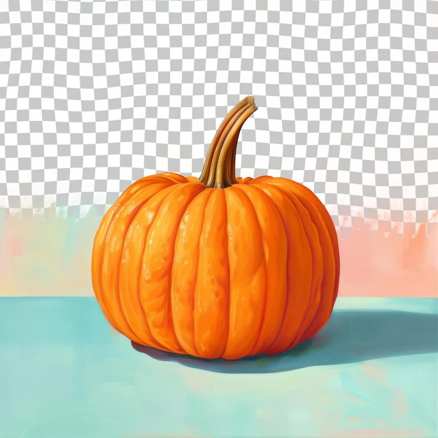 PSD a pumpkin with a sticker on it is on a blue table