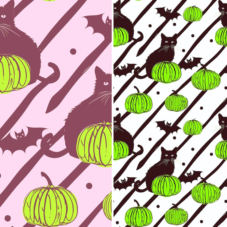 PSD pumpkins with halloween cat silhouette and bold design with illustration vector pattern designs