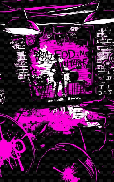 PSD punkrockband speelt in een grungy kelder met graffiti een illustratie muziek poster ontwerpen