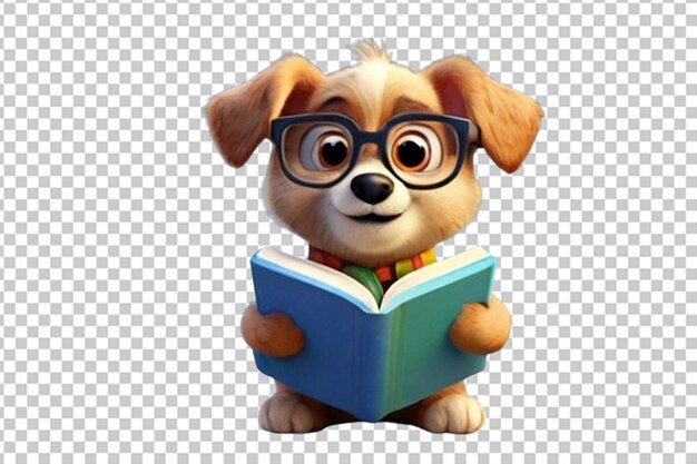 PSD puppy 3d cartoon reading book