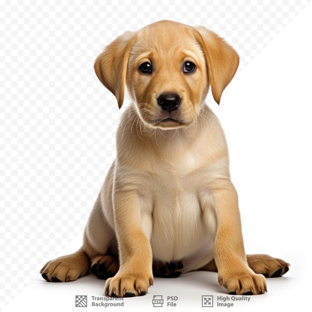 PSD a puppy is sitting on a white background with the words 