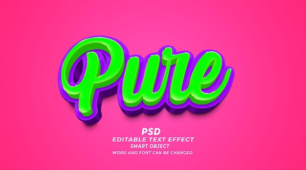 PSD pure 3d bewerkbare teksteffect photoshop psd-sjabloon