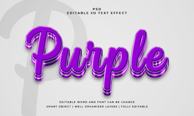 Purple 3d editable psd text effect with background