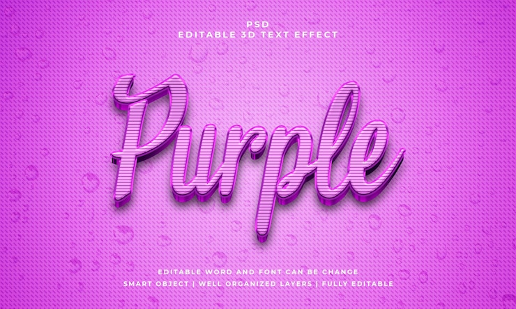 PSD purple 3d editable psd text effect with background
