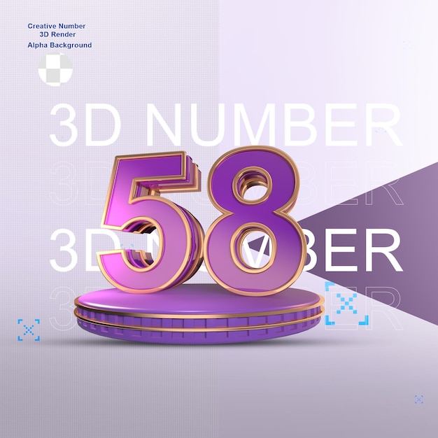 PSD purple 3d number element for design