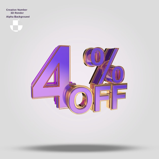 PSD purple 3d number with percentage off