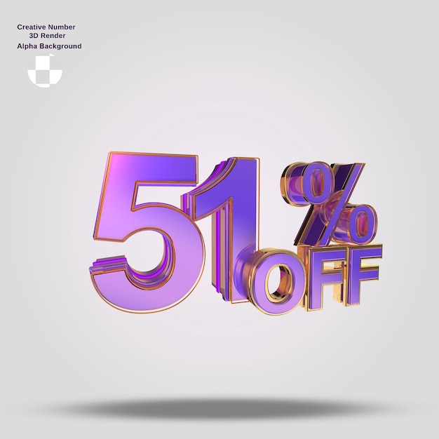 Numero 3d viola con percentuale di sconto