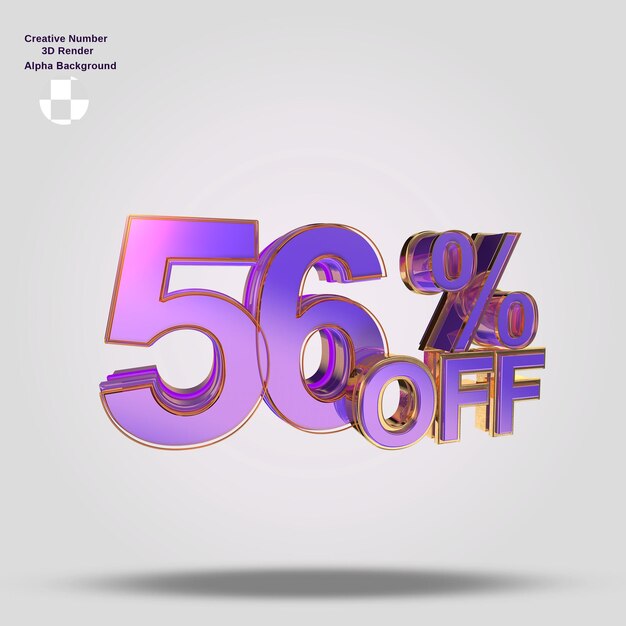 PSD purple 3d number with percentage off