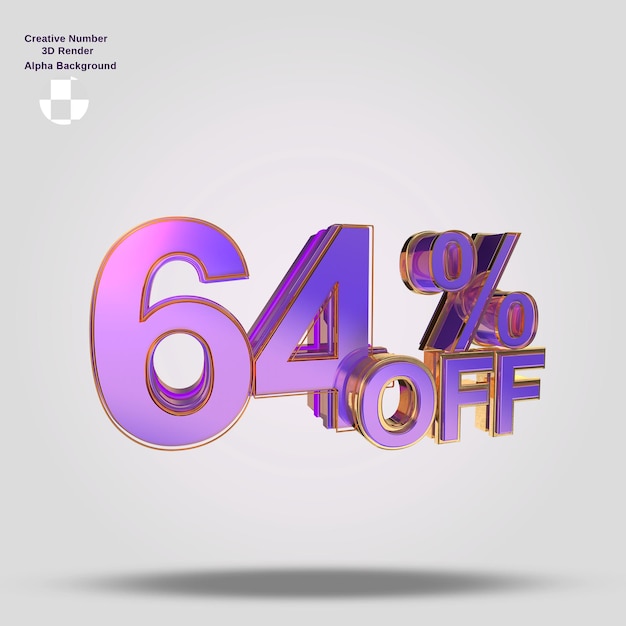 Numero 3d viola con percentuale di sconto