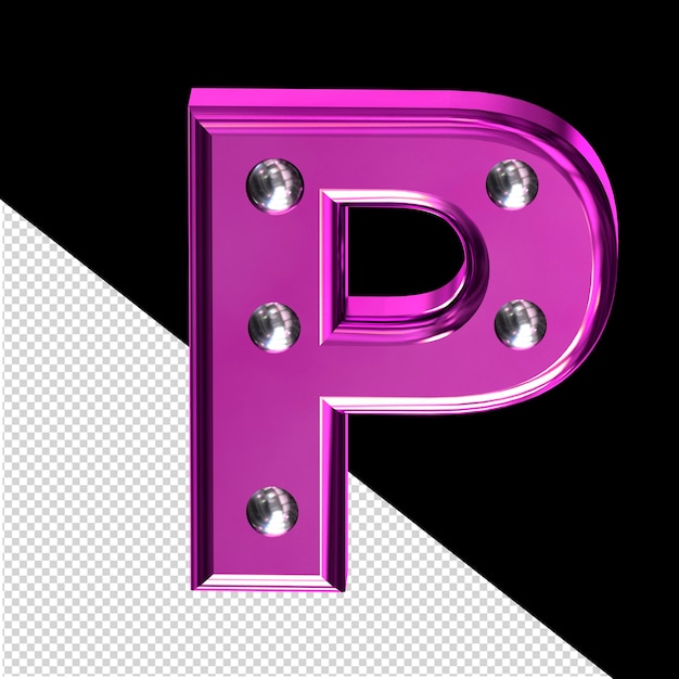 PSD purple 3d symbol with metal rivets letter p