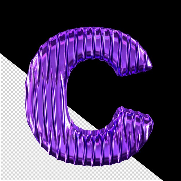 Purple 3d symbol with vertical ribs letter c