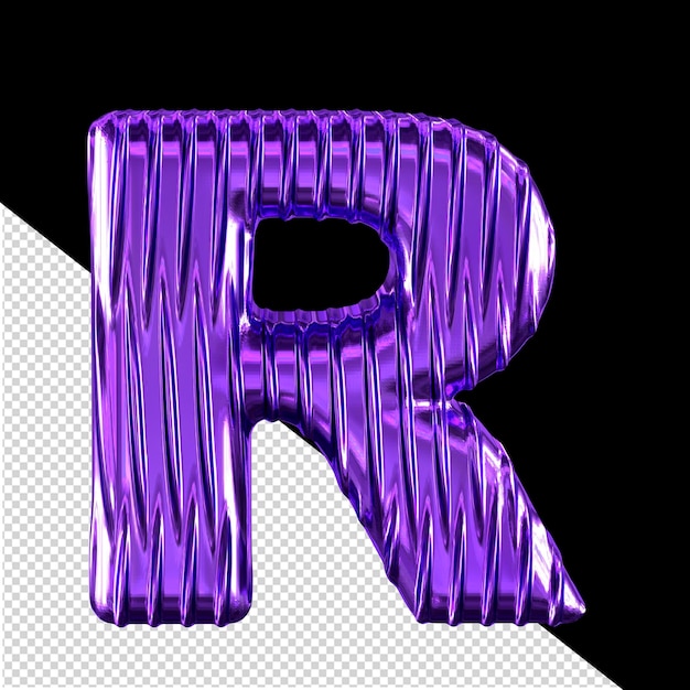 Purple 3d symbol with vertical ribs letter r
