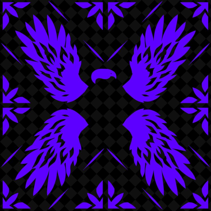 PSD a purple angel with a pattern of wings on a black background