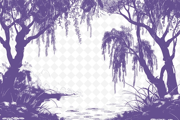 PSD a purple background with a tree and a river