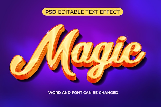 PSD a purple background with the word magic in yellow letters.