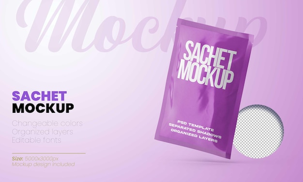 Purple bag of sachet mockup with a purple bag