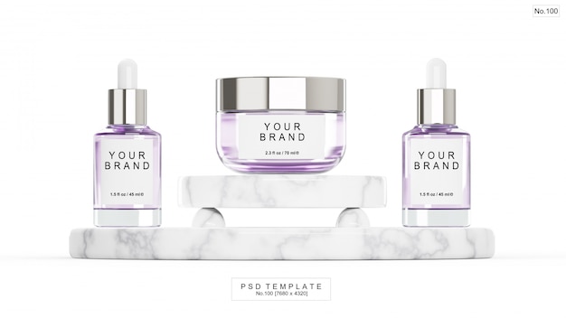 PSD purple beauty product with marble stone. 3d render