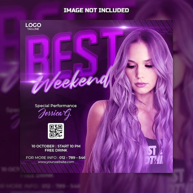 Purple best weekend party psd post template