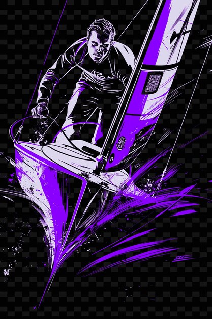 A purple and black poster of a man on a ski lift