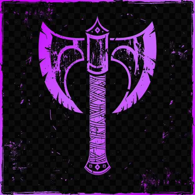 A purple and black poster with a sword and the word sword on it