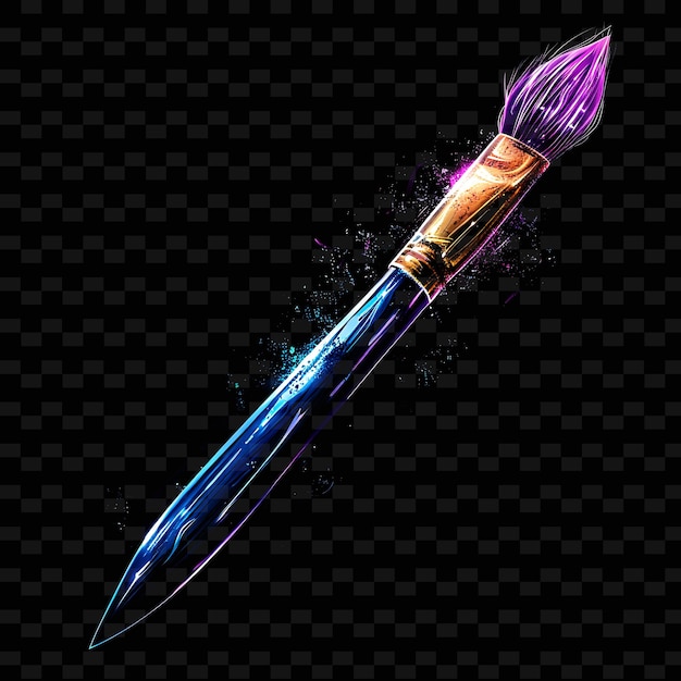 PSD a purple and blue knife with a purple flame on a black background