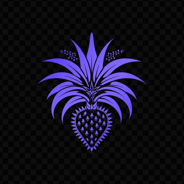 A purple and blue pineapple with a heart shaped heart on the black background