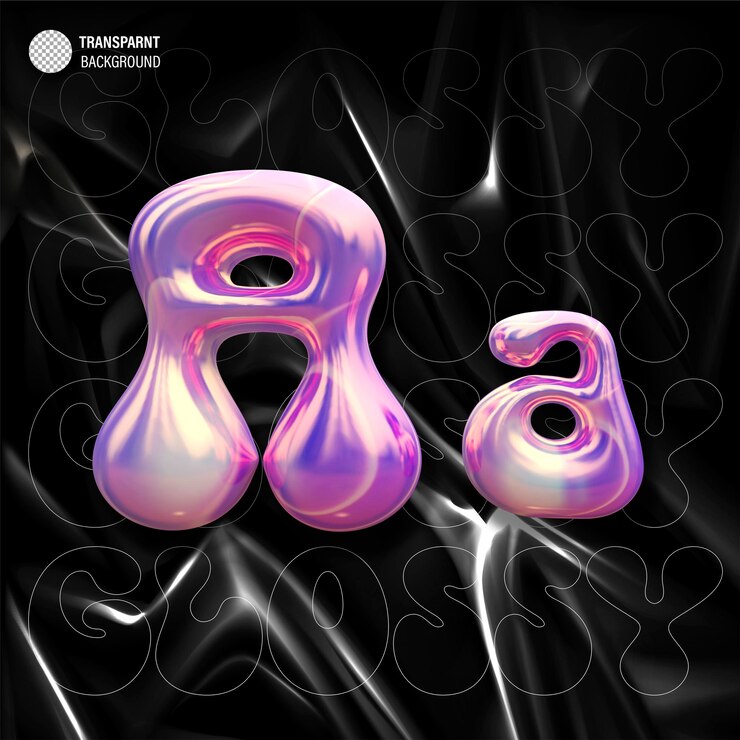 PSD purple blue plastic 3d balloon bubble letter a latex glossy texture