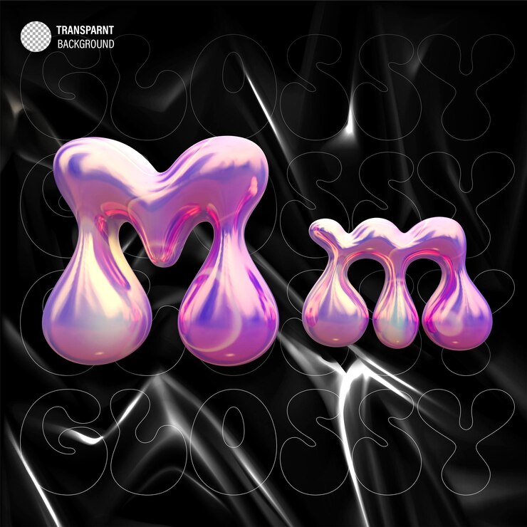 PSD purple blue plastic 3d balloon bubble letter m latex glossy texture