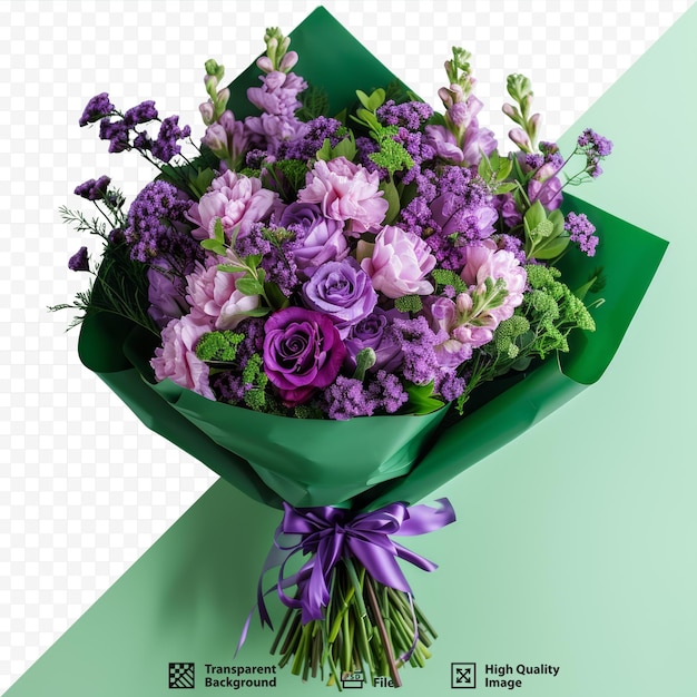 PSD purple bouquet on green isolated background