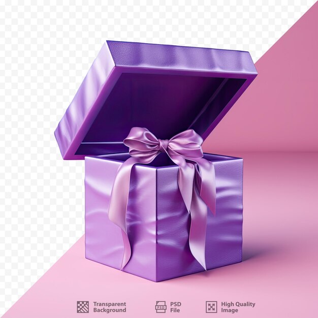 A purple box with a purple ribbon tied around it.