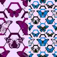 PSD purple butterflies and geometric shapes are on a purple background