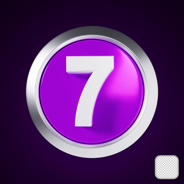 Purple button number 7 icon 3d illustration