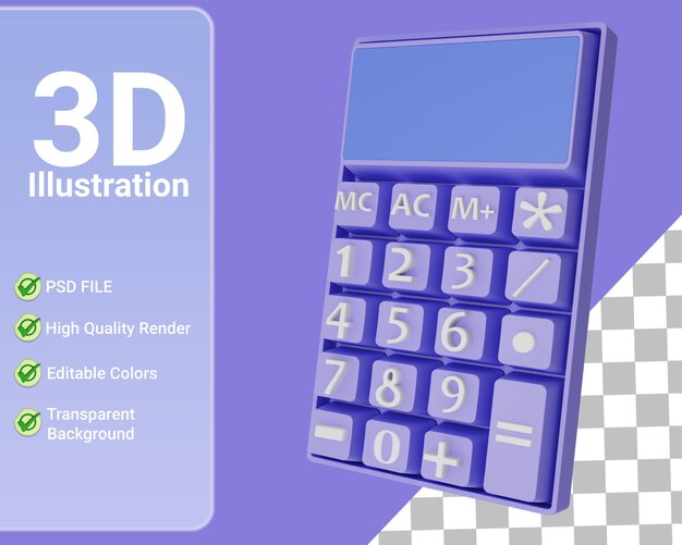 Purple Calculator with numbers 3d Isolated