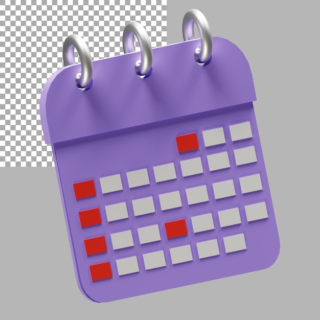 PSD illustrazione di rendering 3d dell'icona del calendario viola