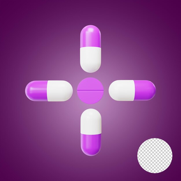 PSD purple capsule in a cross array 3d rendering