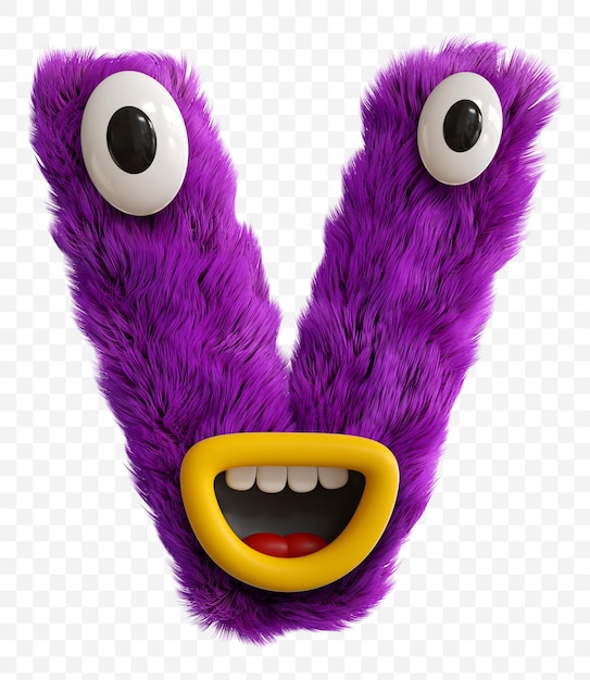 Purple cartoon character monster face capital letter. 3d render alphabet isolated.