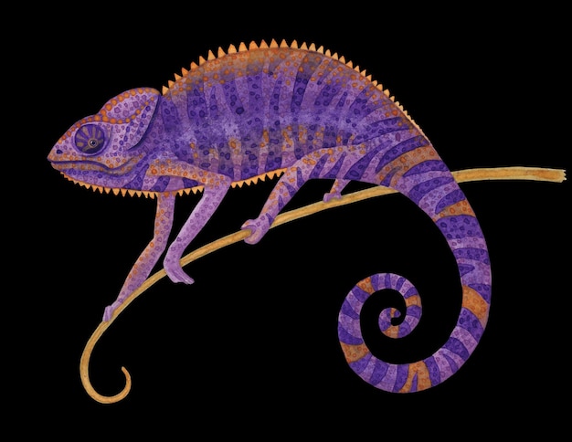 PSD a purple chameleon with a long tail