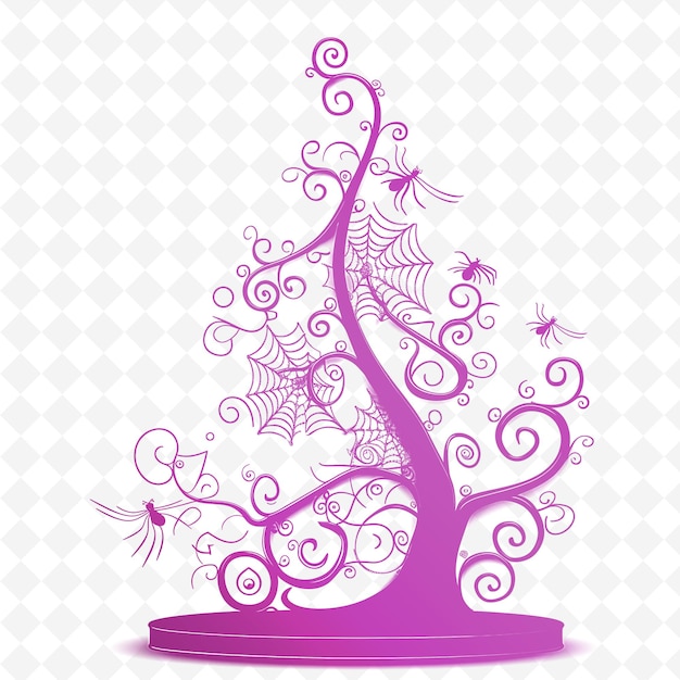 PSD a purple christmas tree with a purple ribbon and a white background